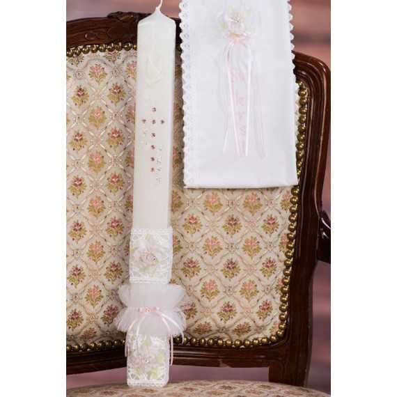 Komplet krstna oglata sveča + krstni prtiček