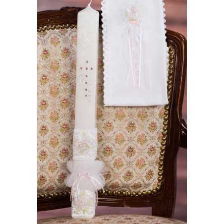 Komplet krstna oglata sveča + krstni prtiček