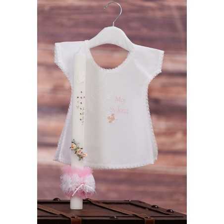 Komplet krstna okrogla sveča + krstna srajčka